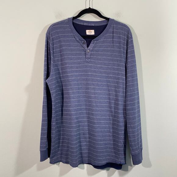 Marine Layer Men Blue Striped Double Knit Long Sleeve Henley Size L - Picture 1 of 8